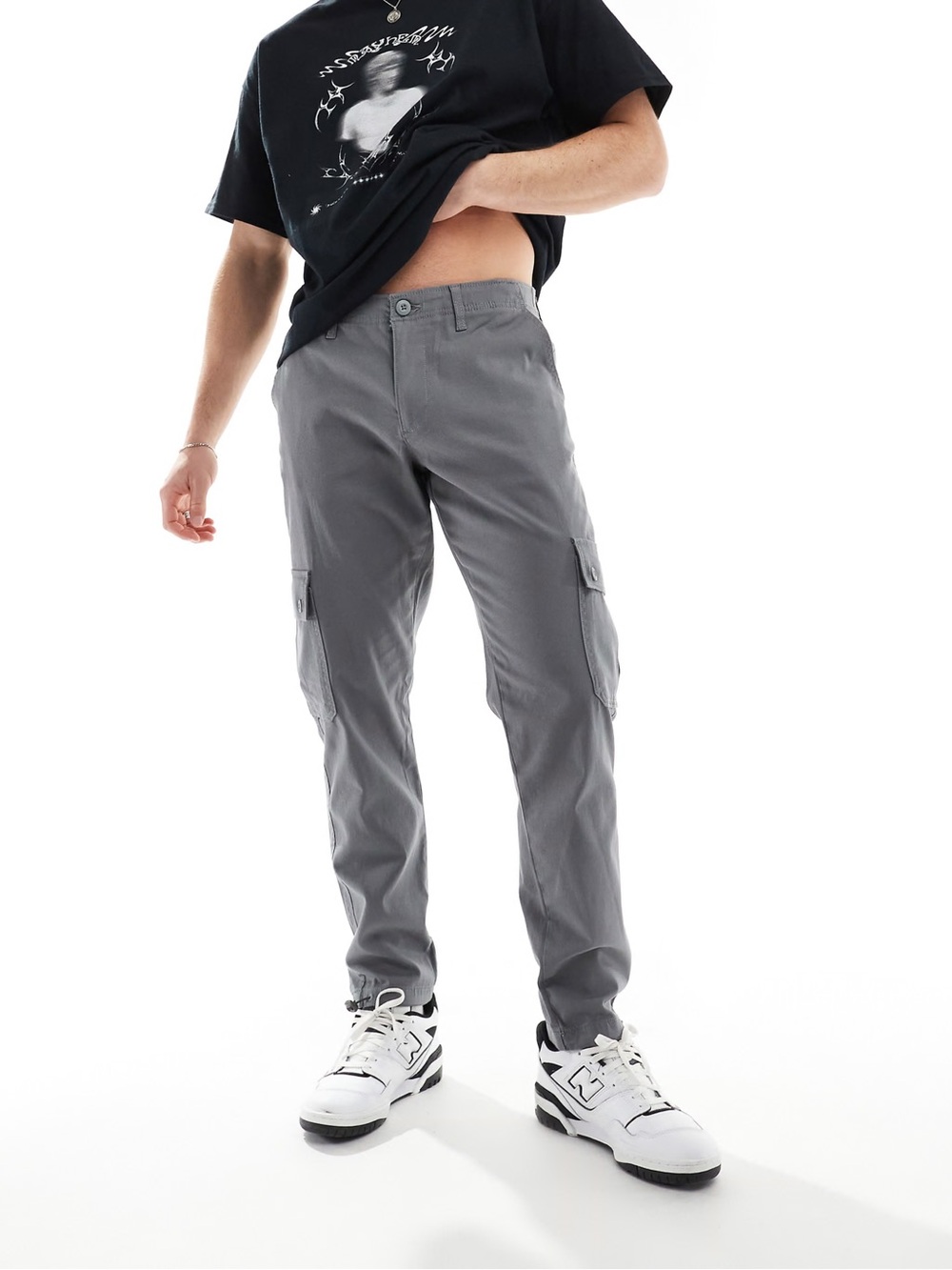 ASOS DESIGN tapered cargo pants in gray